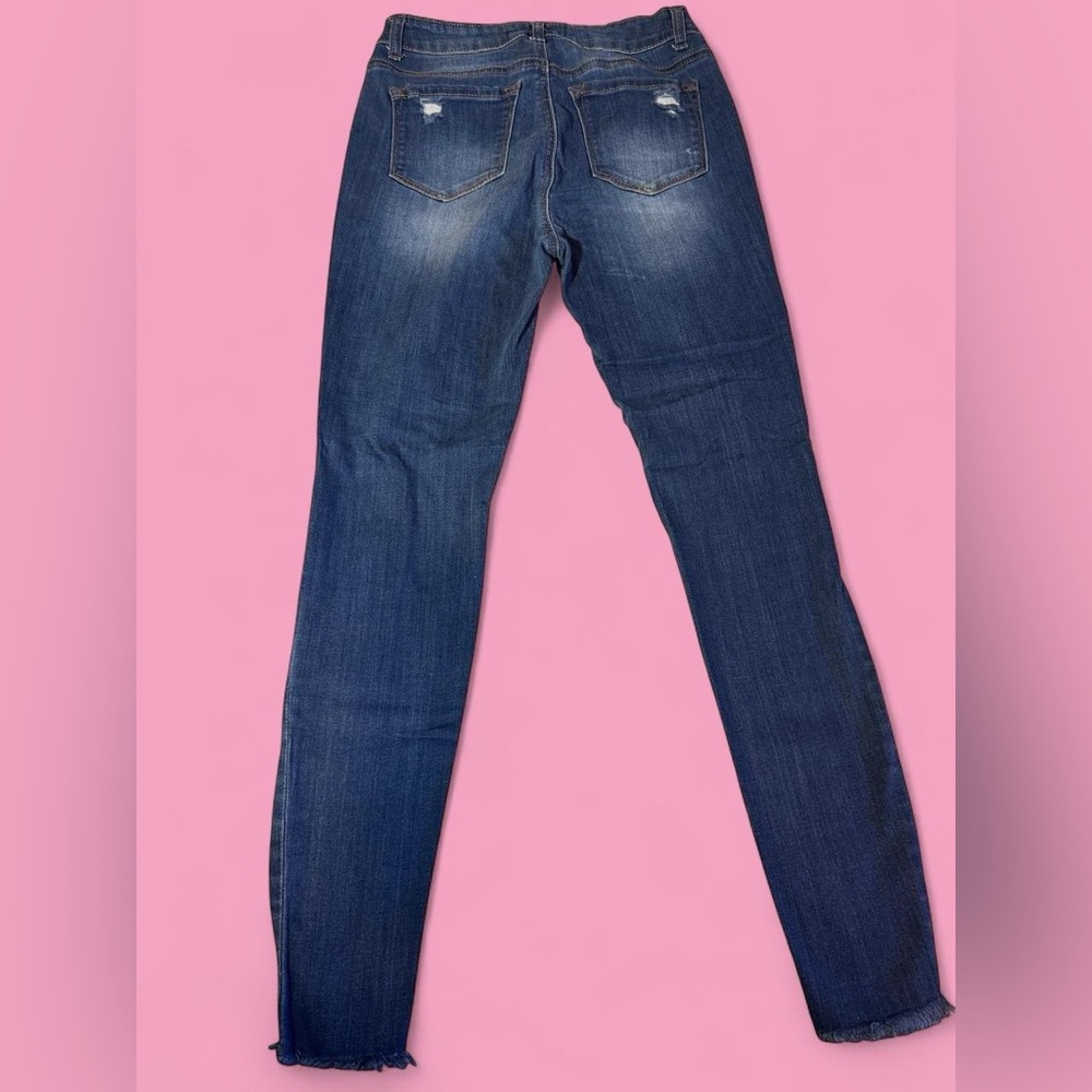 Enjean Women's Distressed Skinny Jeans - Dark Blue View 4